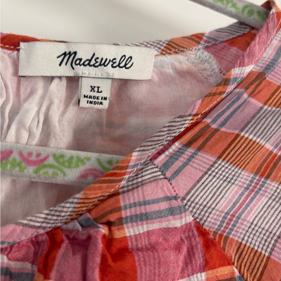 Madewell Plaid Ruffle XL Hero Plaid Popover dress w ruffle sleeve cotton blend - Picture 3 of 11